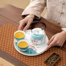 手绘鱼戏莲花提梁壶套组中式防烫泡茶壶茶杯套组家用功夫茶具套装