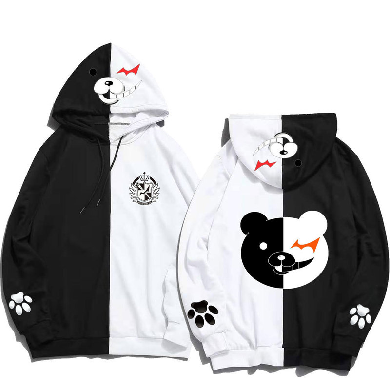 Cosplay Sweatshirt with Black and White Bear Design, Everyday Style, Spring/Summer Thin Long-Sleeve Hooded Patchwork Sweatshirt Top Cosplay Sweatshirt with Black and White Bear Design, Everyday Style, Spring/Summer Thin Long-Sleeve Hooded Patchwork Sweatshirt Top