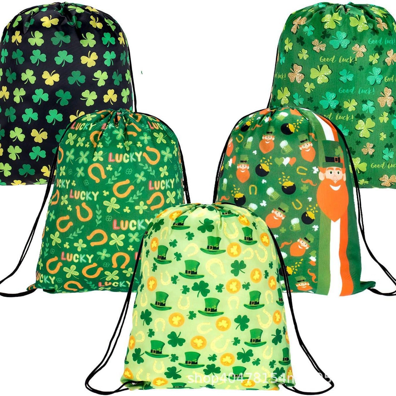 爱尔兰圣帕特里克节束口袋一爱尔兰圣帕特里克节儿童生日派对抽绳
