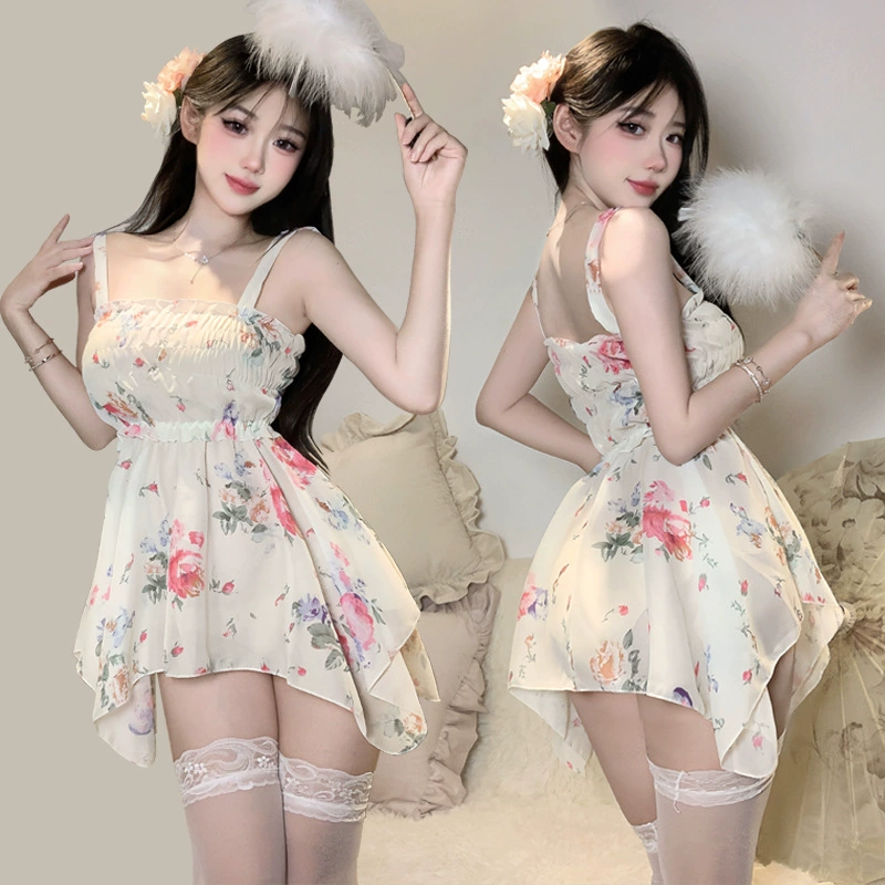 Underwear, retro sexy slip dress, pijama, set, french style, floral print