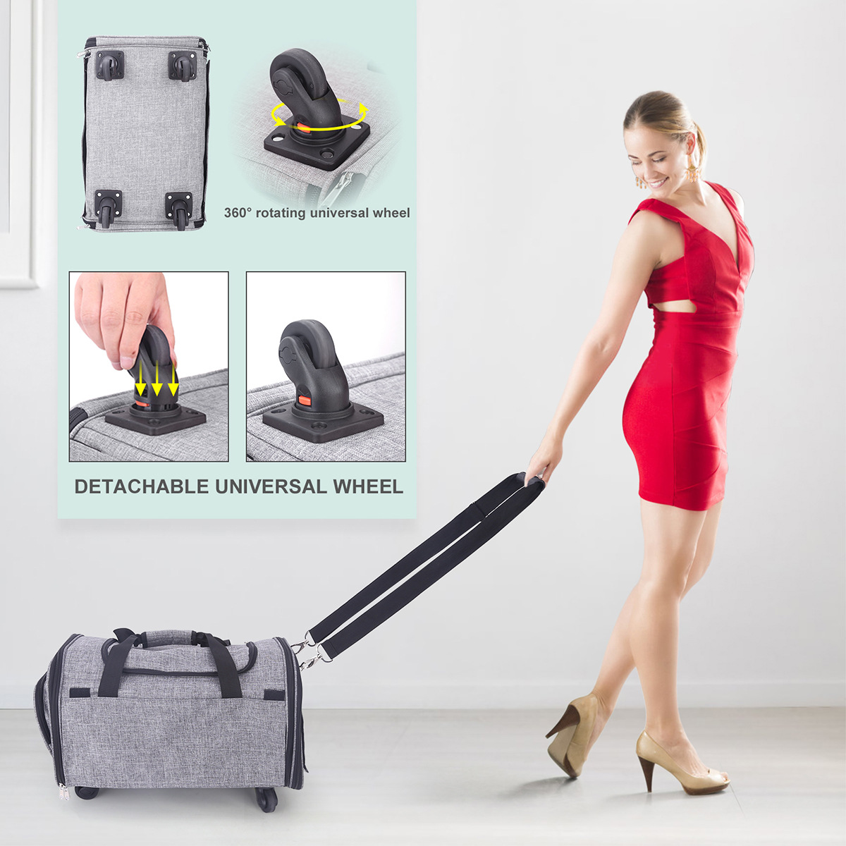 Rueda universal plegable portátil para mascotas bolsa oculta bolsa de perro portátil bolsa de viaje bolsa de gato pequeña jaula para mascotas