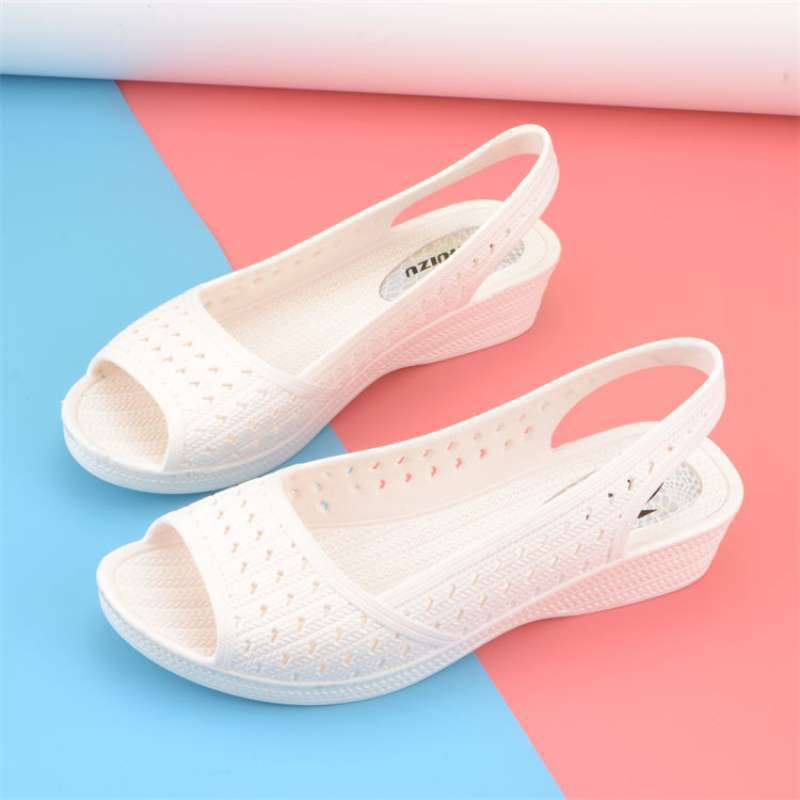 女性用夏用ウェッジプラスチックサンダル、ナースの鳥の巣、魚の口の靴、下駄、女性用のソフトプラスチックビーチシューズ|undefined