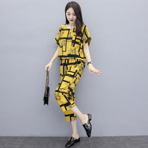 Cross-border Southeast Asian fashion suit for fat mm, fashionable large size, loose, age-reducing, slimming cropped pants, two-piece set for women, trendy