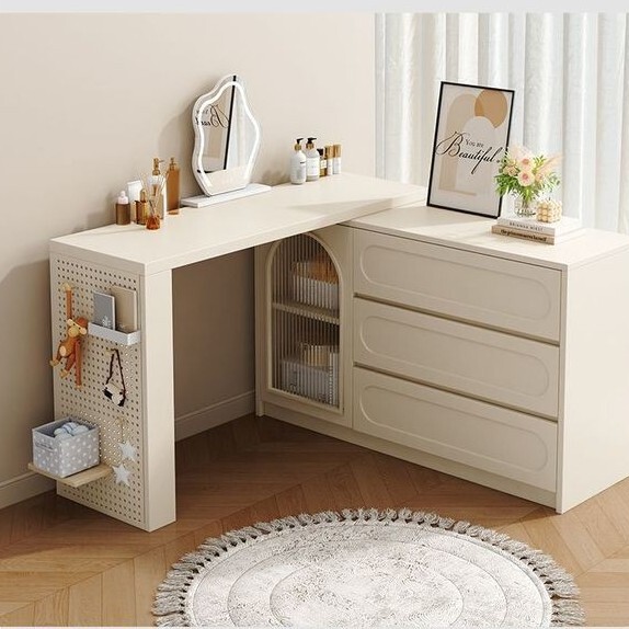 Dressing Table Small Bedroom Cream Style Internet Celebrity Dressing Table Cupboard Integrated Desk Dressing Table Home Storage Cabinet