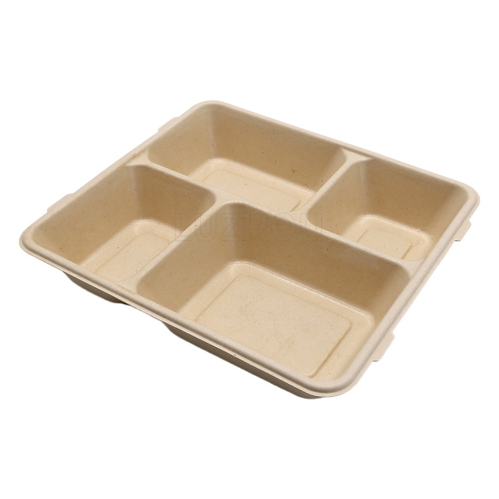 Shaogeng oasis Pulpa de caña de azúcar Pulpa de bambú desechable protección del medio ambiente vajilla dividida cuatro Placa de rejilla degradable compostable