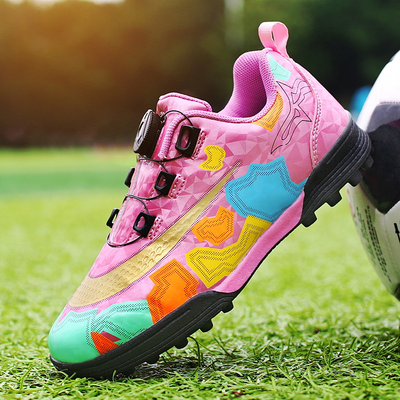 New rotary buckle lace free children's and boys' broken nails Student activism Football boot running shoes_voghion.com