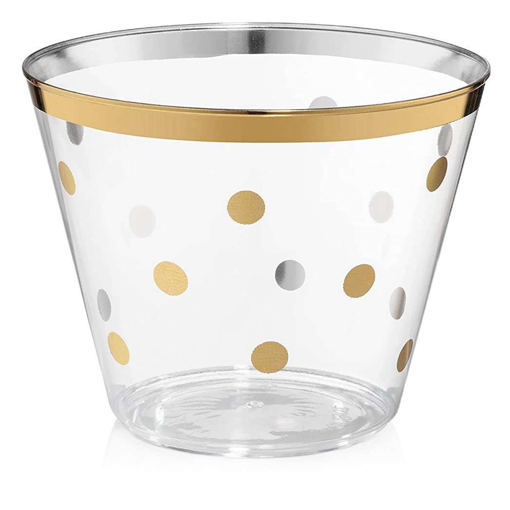 9oz punto desechable taza de agua taza de postre taza mousse taza vino vidrio polvo de plata whisky taza de plástico taza de jugo