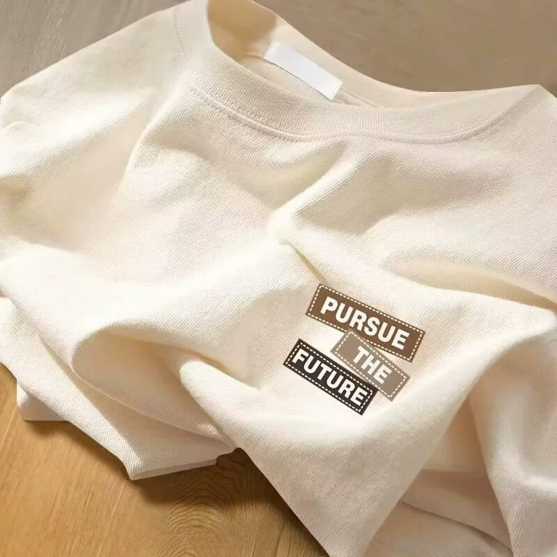 Мужская летняя футболка из чистого хлопка с короткими рукавами, дышащая футболка, простая свободная модная брендовая футболка с рукавом три четверти с принтом, американское ретро, ​​полурукав