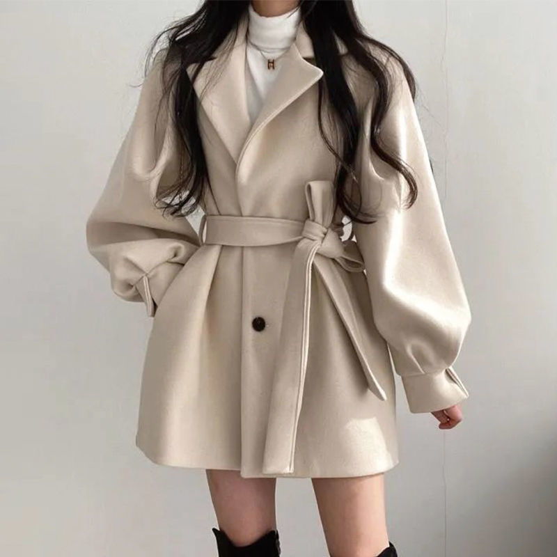 High-End Woolen Outwear for Small Women 2023 New Trendy Korean Style Loose Autumn and Winter Mid-Length Woolen Outwear