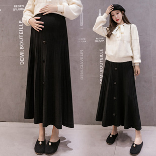 Real Shot Autumn and Winter Pregnant Women's Knitted Skirt Fashionable All-match Trendy Mom High Waist Slimming Outer Wear Large-length Skirt