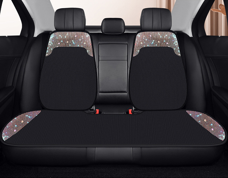 Women's Car Cushion Summer Cool Cushion High-end Atmospheric Full Diamond Car Seat Cushion Pink Four Seasons Universal Three-piece Set