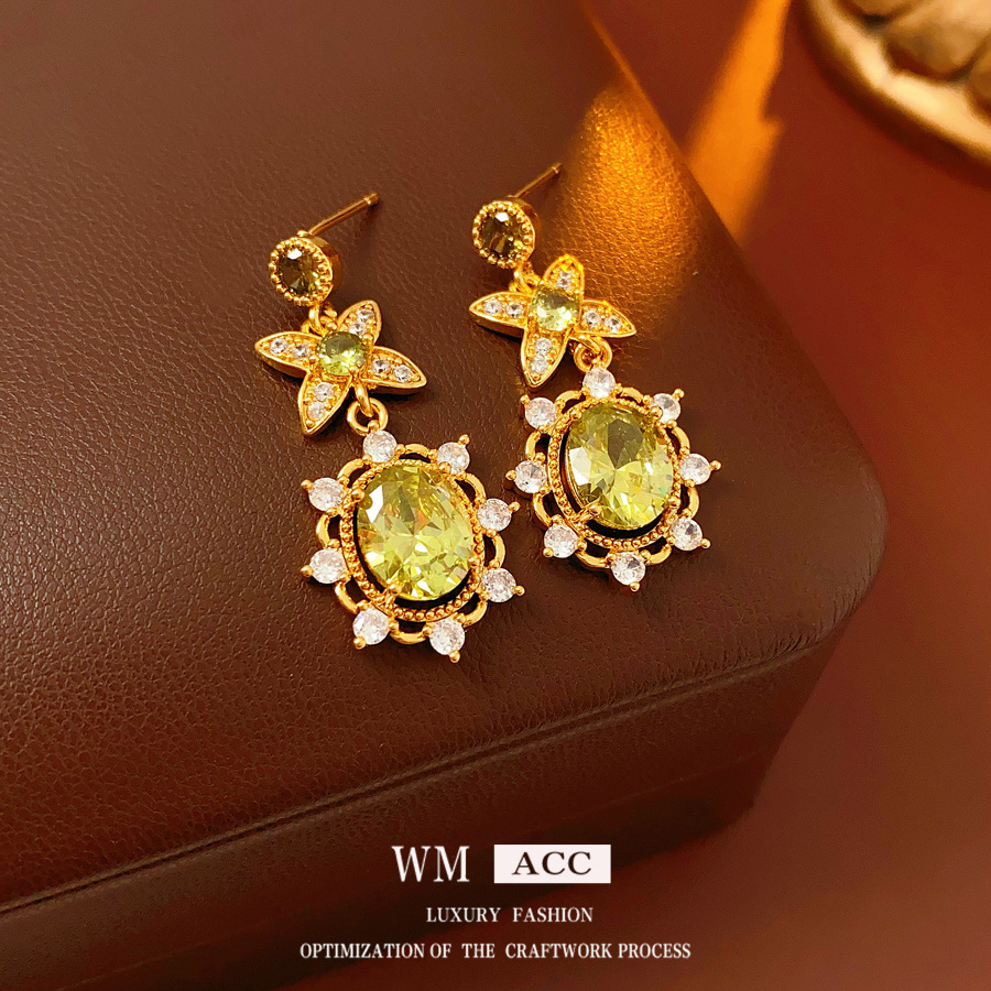 Medieval vintage zircon elíptico conjunto de moda exquisita retro estilo de corte joyas lujosas joyas de alta calidad