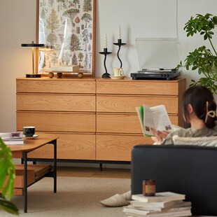 Euler furniture Nordic solid wood eight-drawer cabinet cherry wood bedroom storage living room Japanese-style multi-functional wall storage cabinet