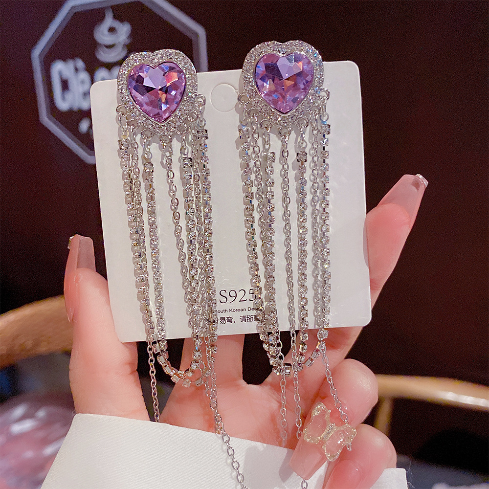 28g Weight Zircon Inlay Material Drop Earrings Classification 1 Pair Quantity Daily Occasion Copper Material Heart Shape Pattern Women'S Gender Inlay Design Fashion Style Fashion Heart Shape Copper Inlay Zircon Drop Earrings 1 Pair 无