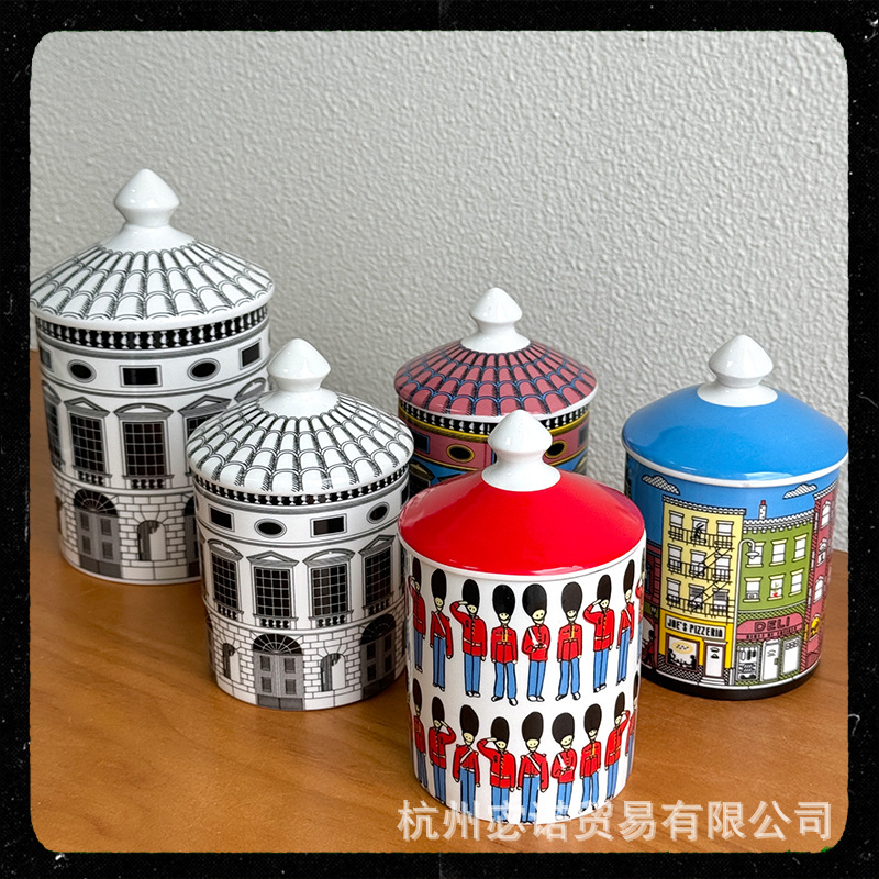 Cross-Border Lovely Colorfulful Architectural Art Ceramic Decorative Jar Storage Jar with Lid Home Decoration Storage Ornaments