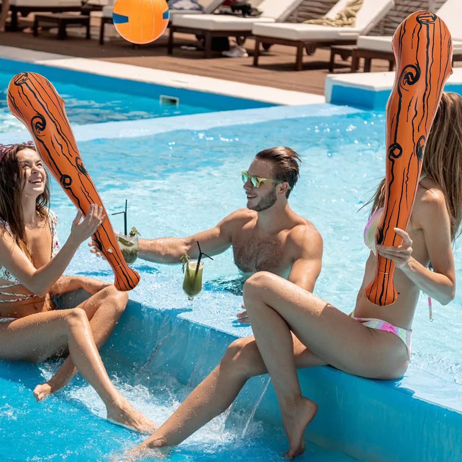 Inflatable Hole Man Stick Brown Stripesd Wooden Stick Hammer Attack Baseball Bat Role-Playing Original Party Toy
