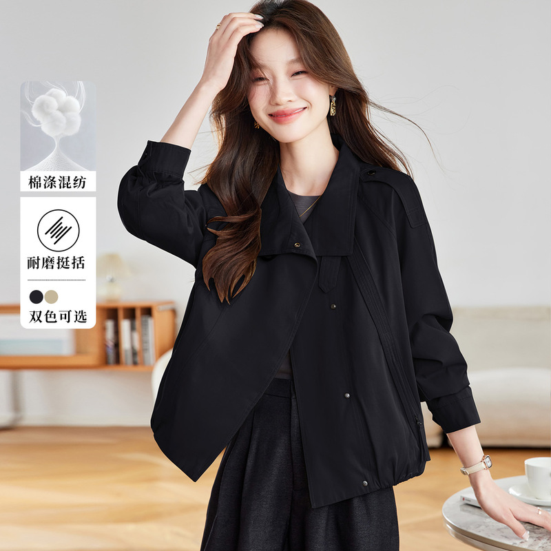 棉茧 短款风衣外套女2025春秋新款通勤韩版大码夹克立领休闲上衣|undefined