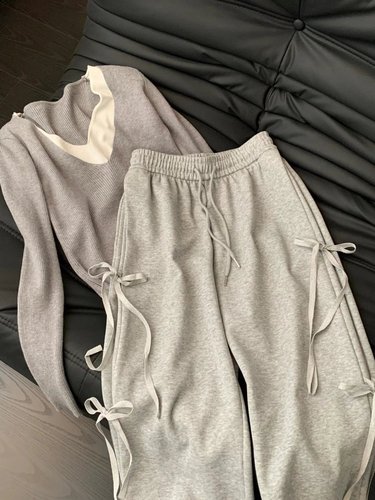 Korean Vintage Bow Belt Straight Leg Women's Early Spring Unique Design Loose Casual Wide Leg Pants