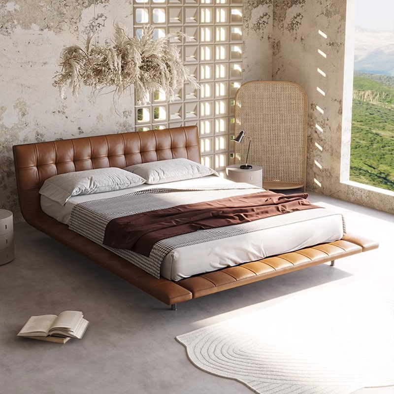 Cama de cuero minimalista italiana Villa de diseño 2 * 2m cama principal cama doble negra