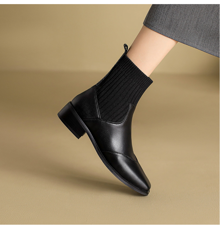 Women's Boots Square Toe Thick Heel Warm Plush Ankle Boots_voghion.com