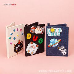 現物DIYカウボーイパスポートクリップ刺繍布貼り旅行パスポート保護カバー個性帆布旅行証明書バッグ