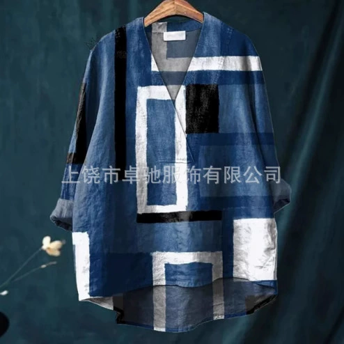 2025 трансграничный новый продукт независимая станция Amazon AliExpress модная цифровая печать широкий топ с V-образным вырезом