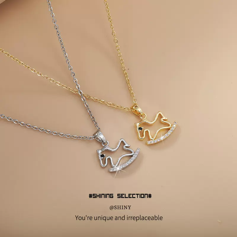 小木马项链女气质小众设计感ins风时尚生肖纯铜吊坠锁骨链潮饰品