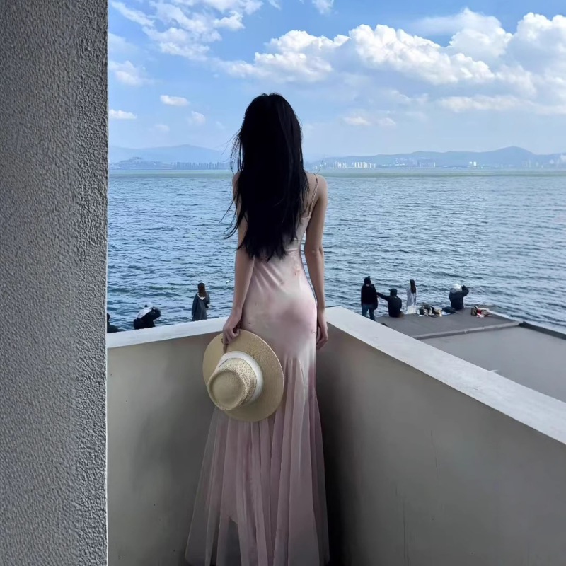 タイのドーパミン島の休暇の雰囲気純粋な欲望甘くてスパイシーなスーパーフェアリーガール花柄メッシュヒップカバーサスペンダーロングスカート|undefined
