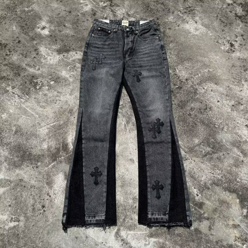 正确版CH克罗伈十字架皮标水洗牛仔裤情侣街头宽松春秋男女长裤款|undefined