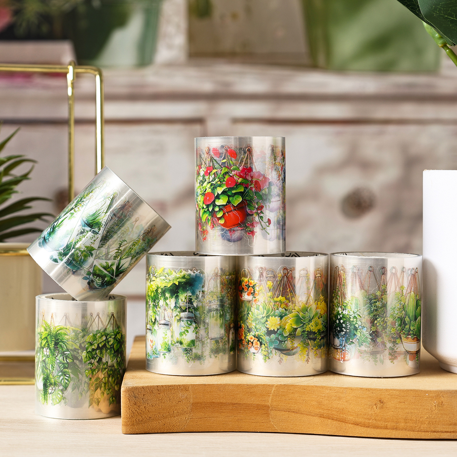 Serie de correas florales Pet tema floral cinta de caja material de decoración de bricolaje cinta de tienda de mano de paisaje de collage