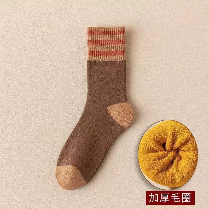 厚い靴下男性秋冬純色タオル靴下保温靴下男女中筒靴下保温靴下ストッキング床靴下