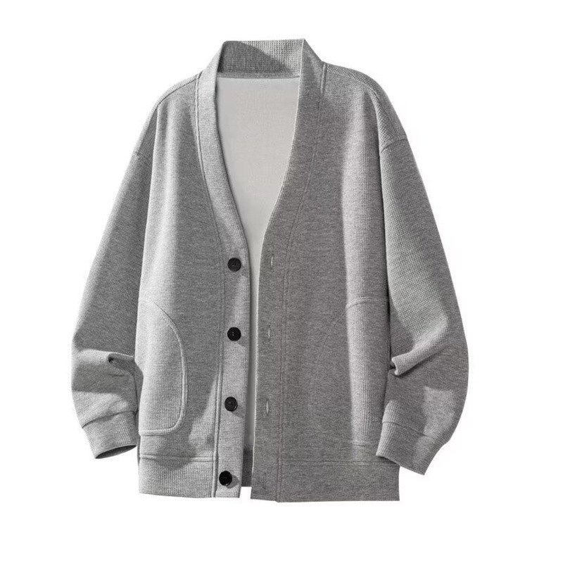 Cardigan de cuello en V chaqueta waffle suéter hombre delgado más veludo engrosado otoño invierno perezoso fábrica transfronteriza superior al por mayor