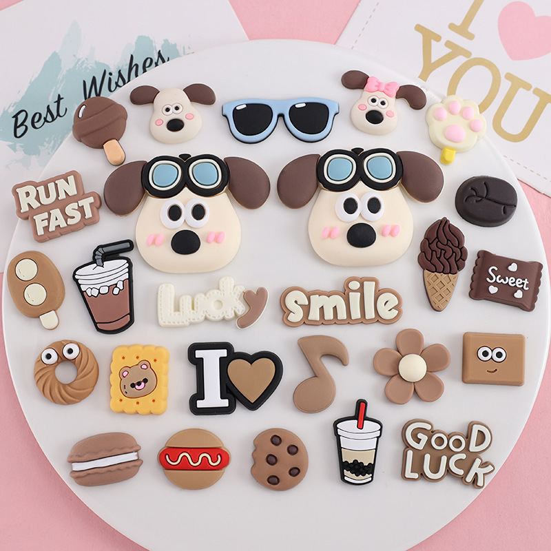 Flying dog safety helmet glasses puppy PVC soft rubber accessories DIY mobile phone case ipad decorative hole shoes refrigerator sticker