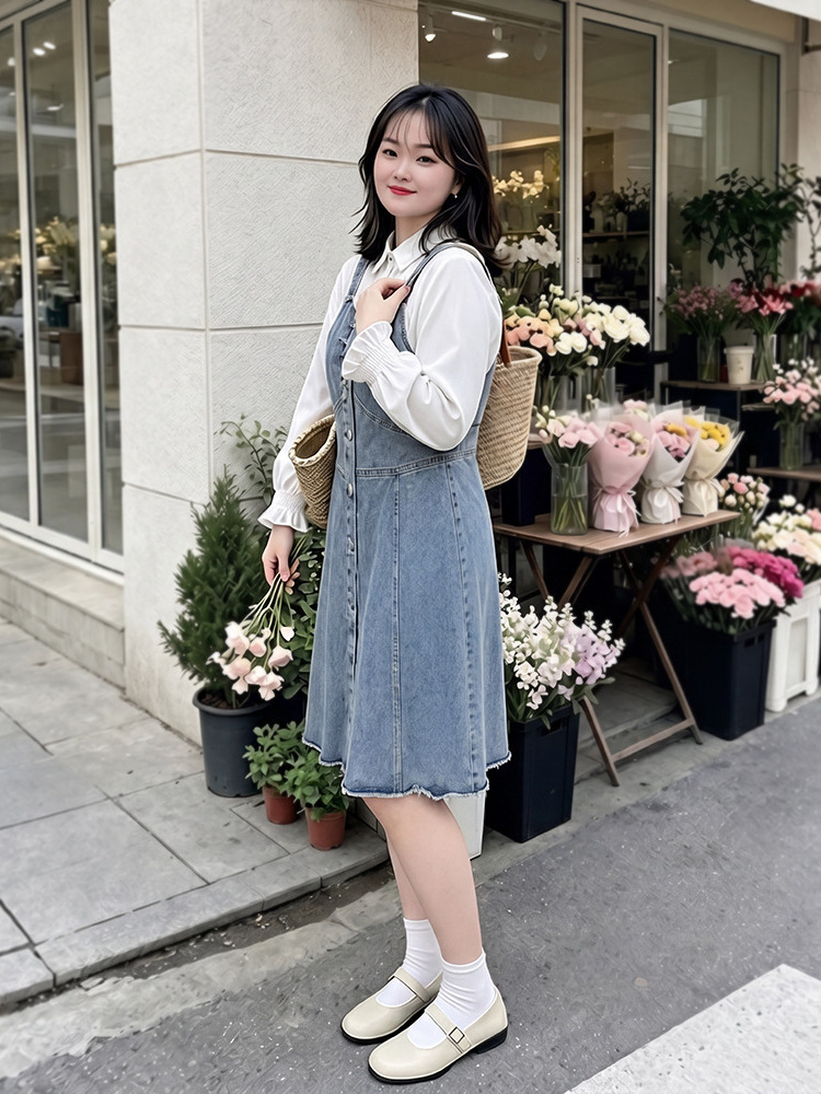 130-320 Plus Size Women's Shirt and Denim Skirt Set for Spring and Autumn, Loose and Stylish Retro Two-Piece Set for Slightly Plump Women 130-320 Plus Size Women's Shirt and Denim Skirt Set for Spring and Autumn, Loose and Stylish Retro Two-Piece Set for Slightly Plump Women