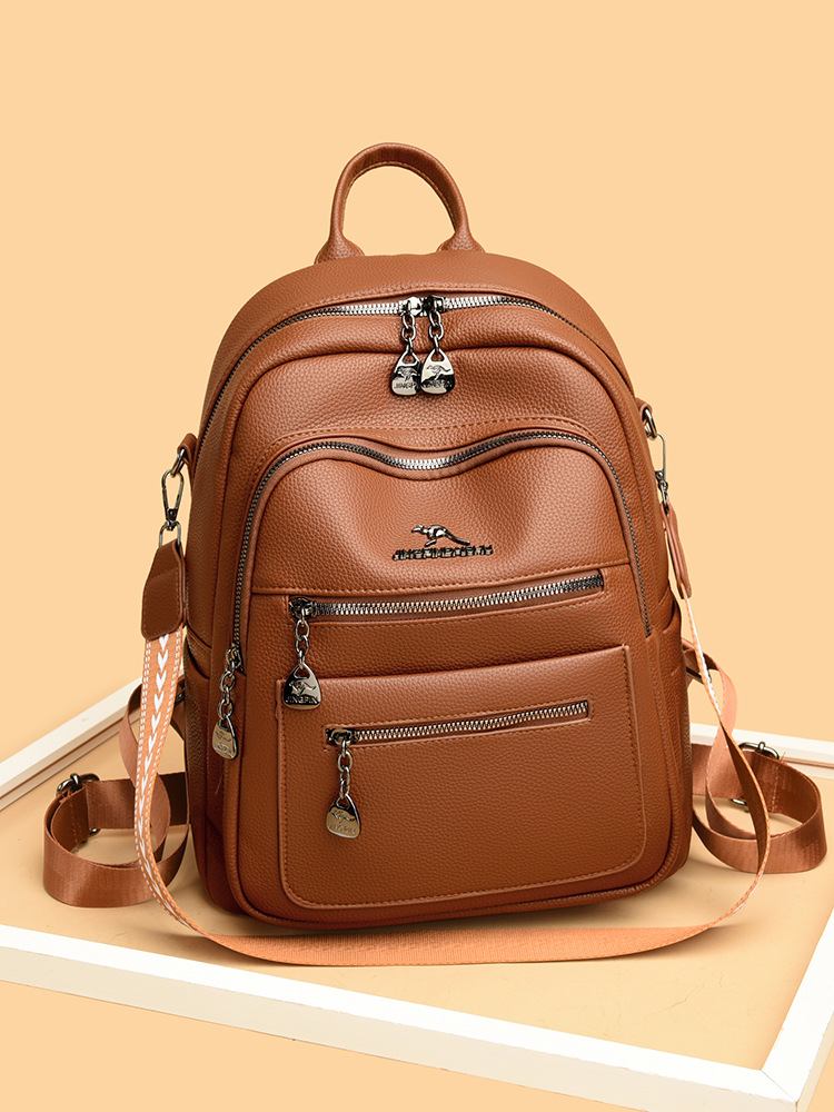 Textura transfronteriza mochila de cuero suave, mochila de mujer, 2026 nueva moda, ocio, moda, mochila multipropósito.