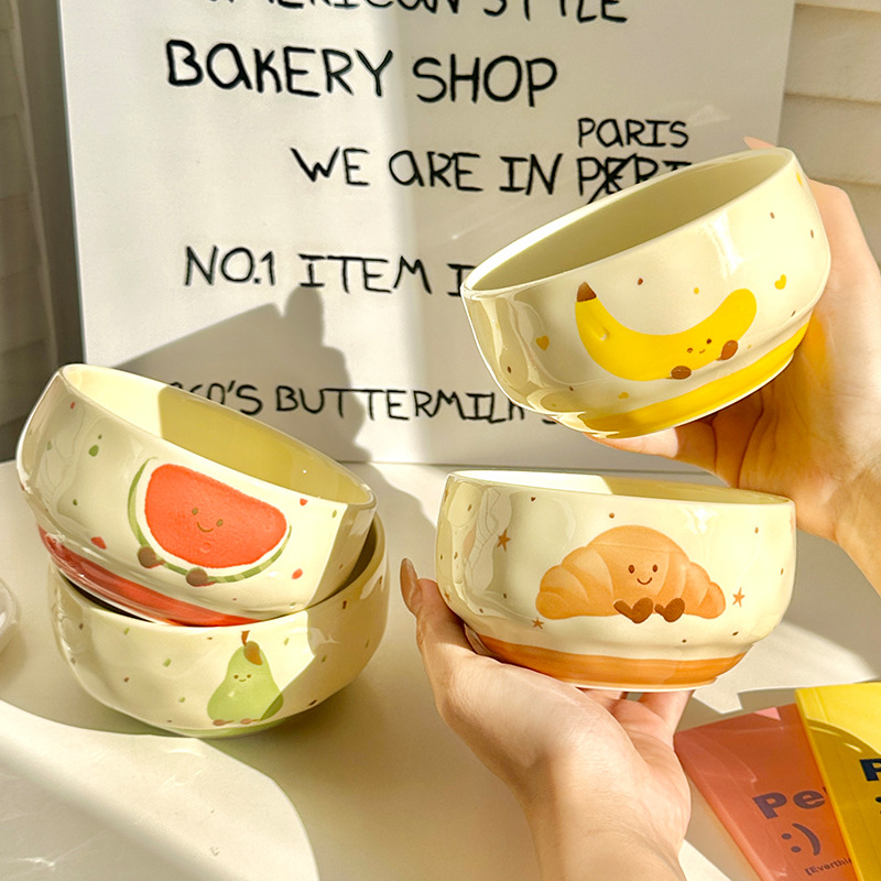 Fruit croissant rice bowl, new high-looking tableware, cute yogurt bowl, dessert bowl, personal bowl