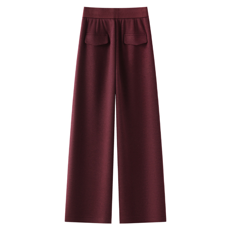 안코 라 레드 울 바지 여성 2024 새로운 가을과 겨울 느슨한 넓은 다리 바지 겨울 울 스트레이트 바지