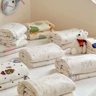 Class A Knitted Cotton Printed Soybean Summer Quilt Cartoon Floral Soft Waxy Air-conditioning Quilt Machine Washable Single Double Thin Quilt