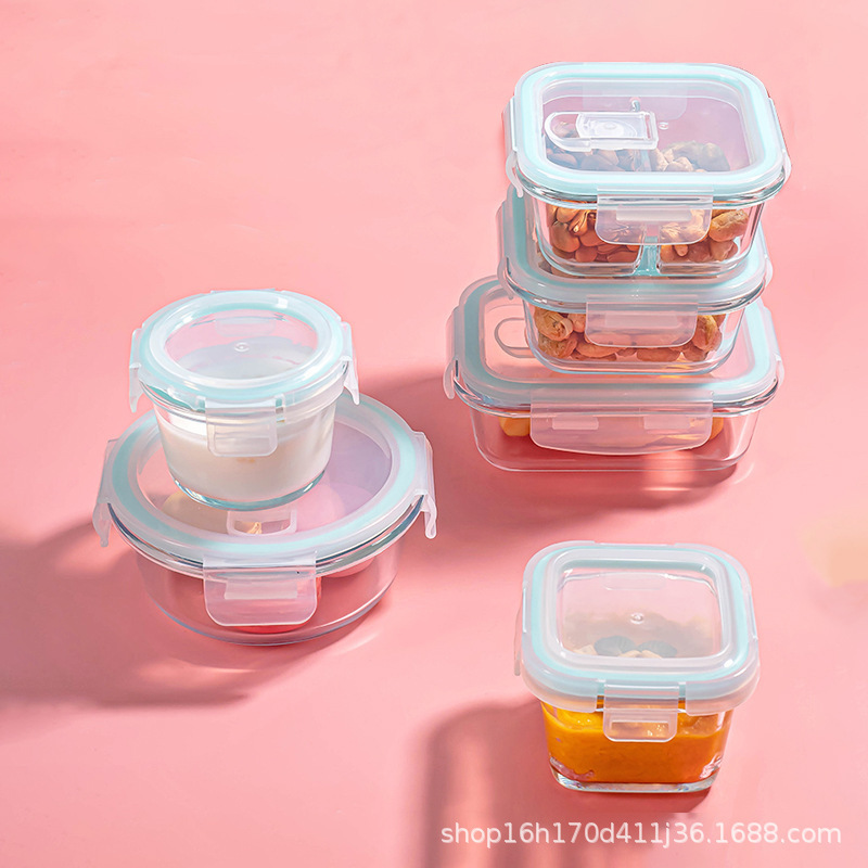 Glass bowl food box office worker lunch box microwave oven heating bowl glass fresh-keeping box lunch box sample box small lunch box
