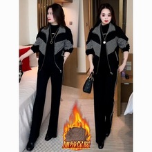 加绒加厚套装女冬季新款时尚洋气保暖外套女小个子妈妈两件套