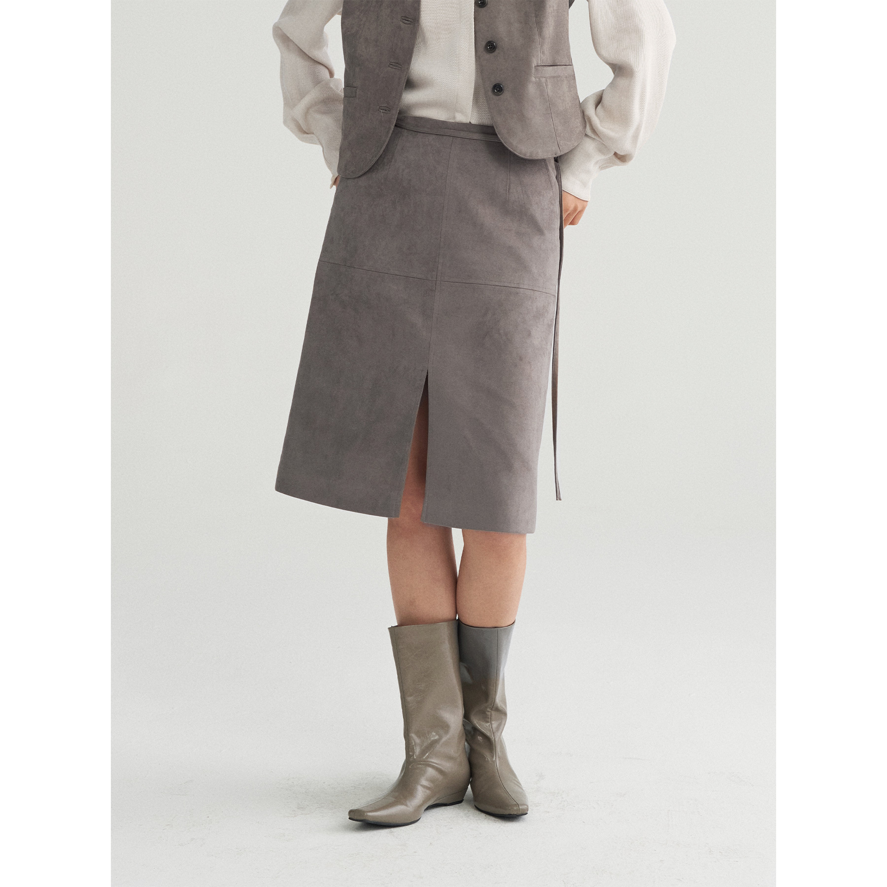 Comos Cms 2026 Autumn Suede Front-slit Skirt For Women, High-waisted...