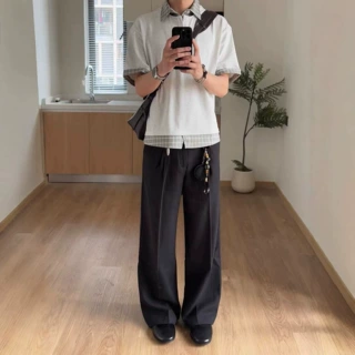 厂家直销立体工字褶A字廓形弯刀西裤混纺通勤cleanfi垂坠休闲西裤