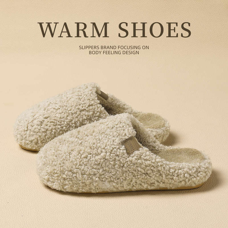 Lamb Wool Cotton Slippers for Women, Autumn and Winter 2025 New Style, Indoor Home Warm Thick-Soled Couple Cotton Slippers Wholesale Lamb Wool Cotton Slippers for Women, Autumn and Winter 2025 New Style, Indoor Home Warm Thick-Soled Couple Cotton Slippers Wholesale