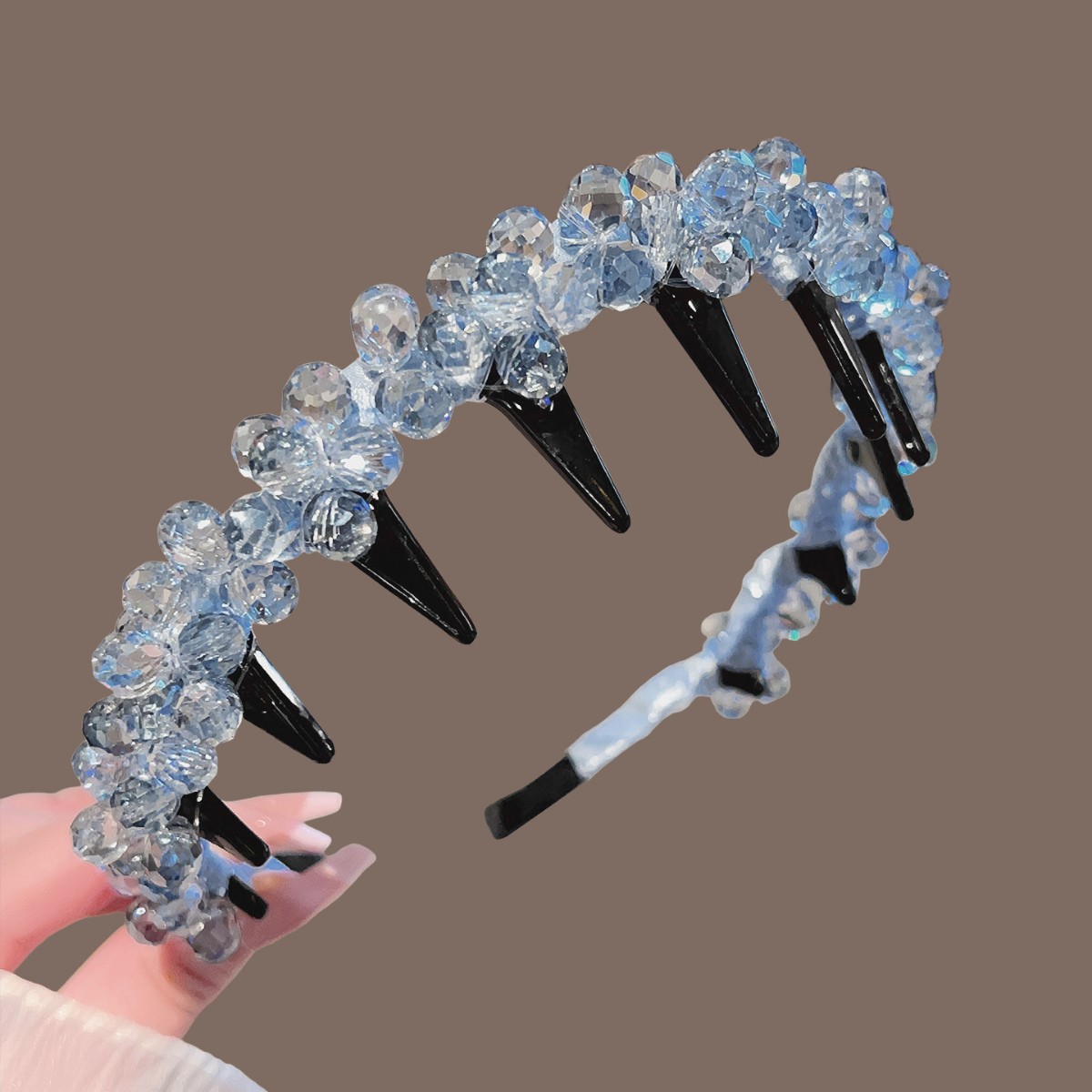 #331 blue heavy craft crystal flower headband