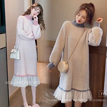 孕妇秋装连衣裙网红套装春秋季新款两件套毛衣裙子潮妈时尚款