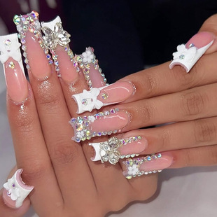 Ins Style European and American Cross-border Nail Patch Hand-worn Armor Bow Diamond Manicure Pieces Removable Fake Nail