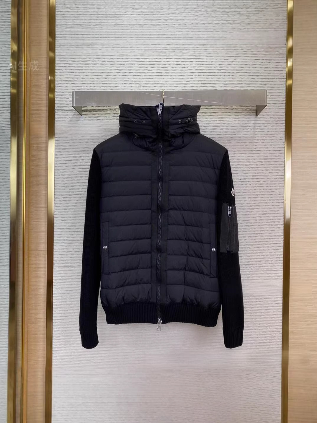 Fashionable knitted velvet winter down jacket with hood