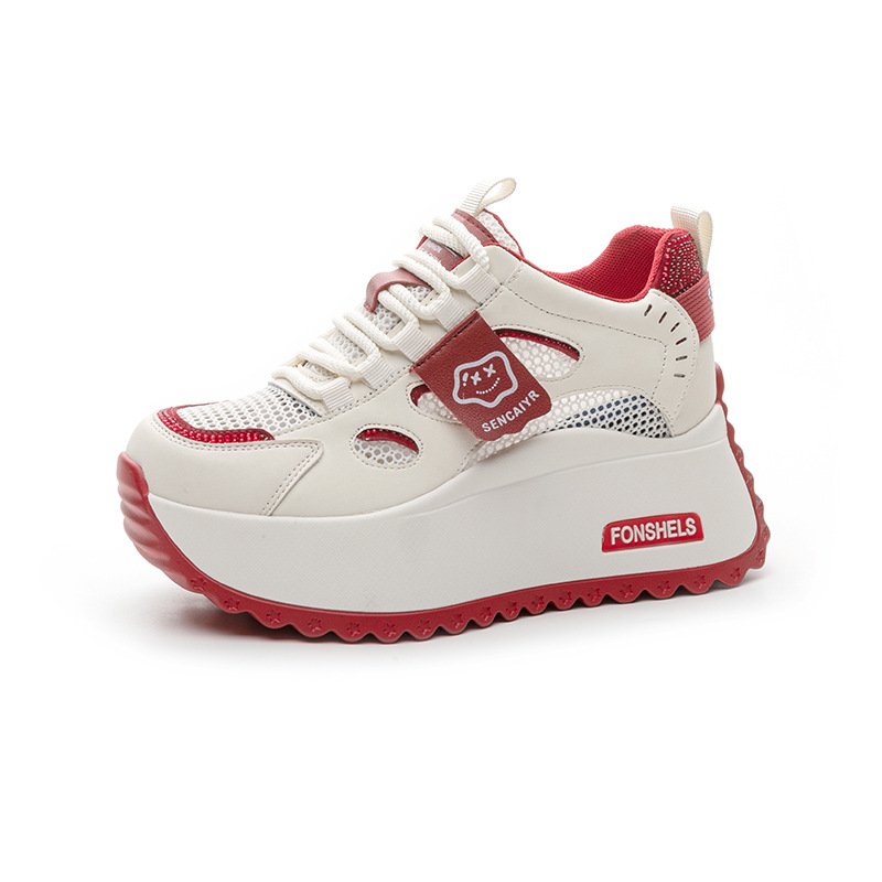Platform White Sneakers 2025 New Style Height Increasing 8cm Small Foot Appearance Casual Versatile Color Block Mesh_vogvips.com