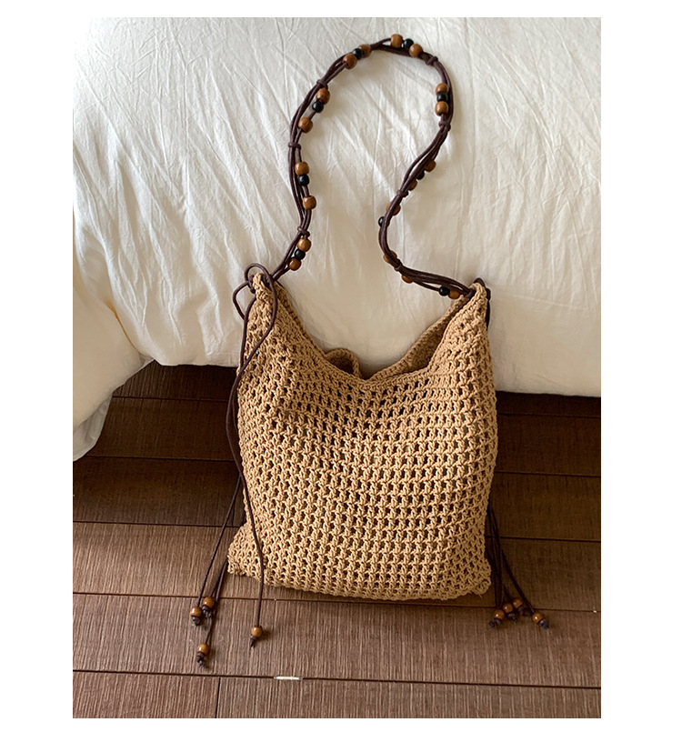Summer woven beaded single-shoulder bag for women, large capacity, retro and fashionable, hollowed-out casual vacation style underarm crossbody bag undefined