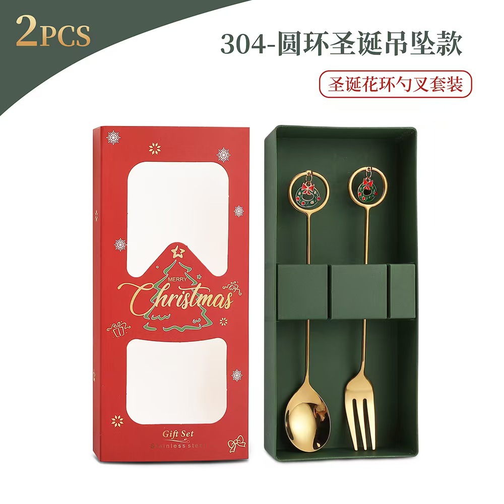 Cuchilleras de acero inoxidable transfronterizas muñecas de Navidad cucharas y tenedores juegos de regalo de café cucharas de postre horquilla de fruta pastel image 65